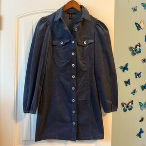 Vintage Blue Corduroy Button-Up Dress